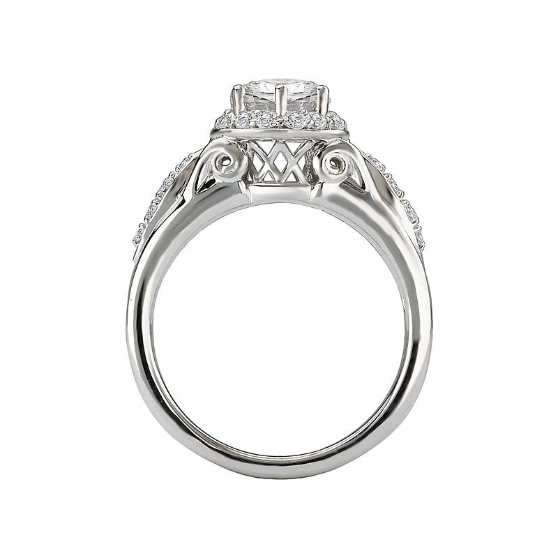Glemera Vintage Round Halo Diamond Engagement Semi-Mount Ring in 14K White Gold