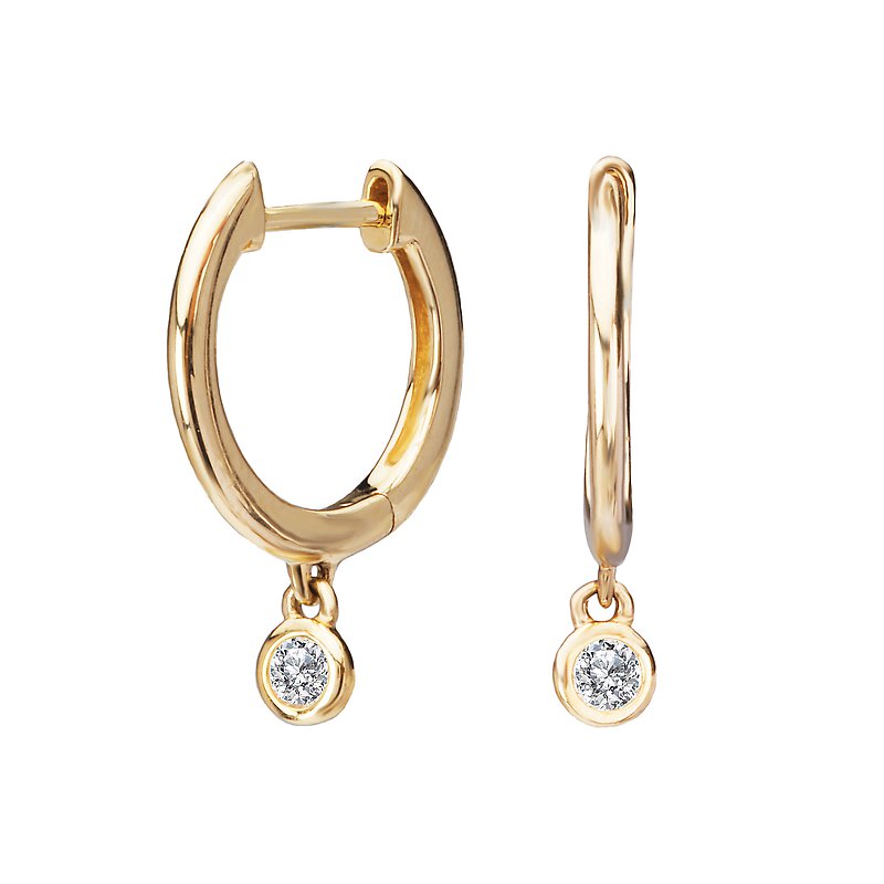 Luxora 14kt White Gold Hoop Earrings with Bezel Set Diamond Dangle