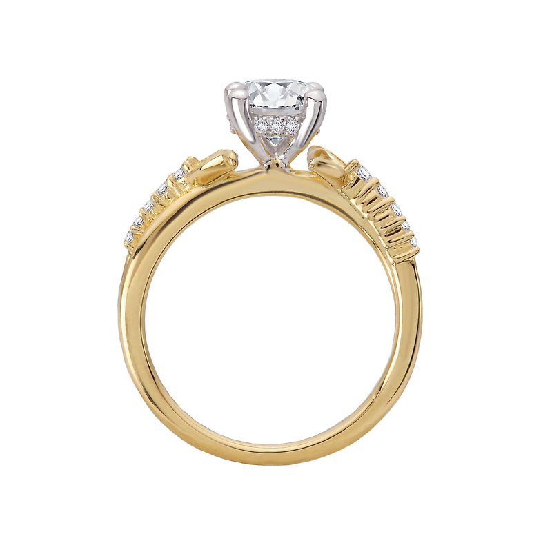 Orbelle 14K Yellow Gold Hidden Halo Engagement Ring with Leaf Design