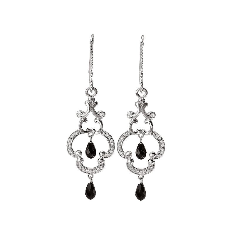 Luxora Ladies Diamond and Black Onyx Briolette Earrings in 14K White Gold