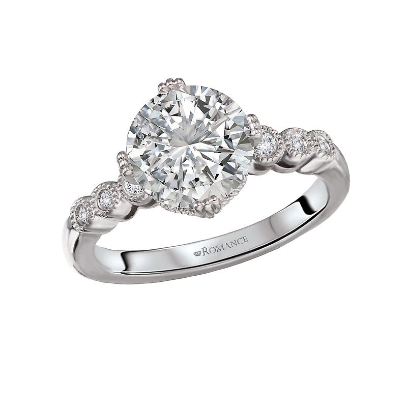 Bandora 14K White Gold Diamond Engagement Ring for 8.0mm Round Stone