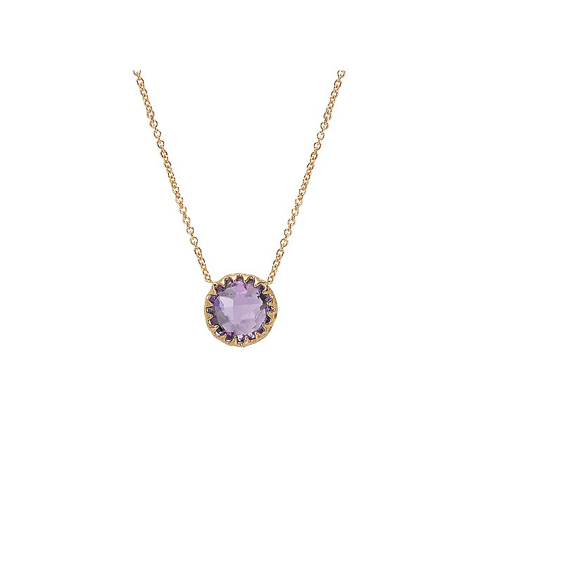 Luxora Amethyst Halo Necklace in 14K Yellow Gold