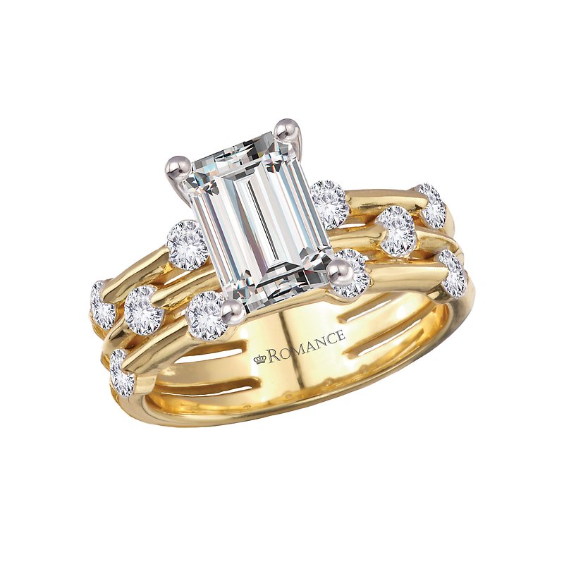 Bandora 14K Yellow Gold Diamond Engagement Ring with 3-Row Band
