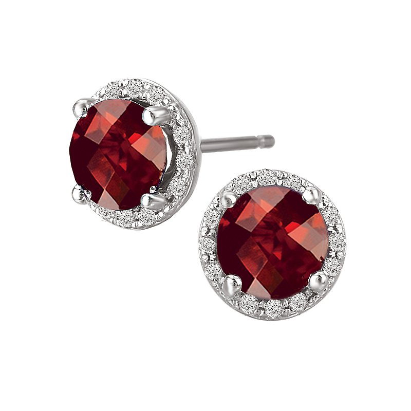 Luxora Garnet and Diamond Halo Earrings in 14K White Gold