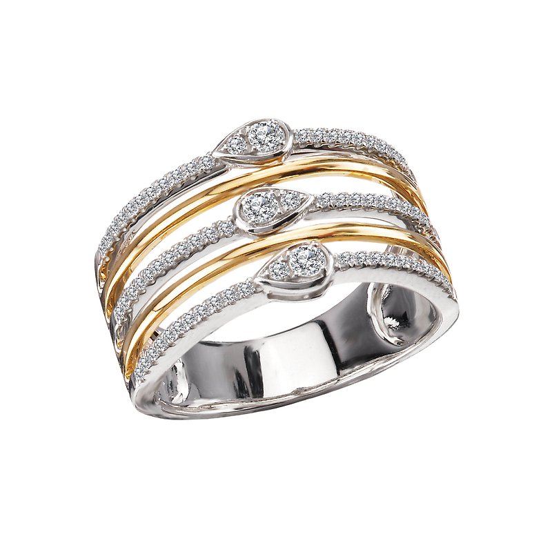 Luxora Ladies Fashion Two-Tone Diamond Ring 14kt White and Yellow Gold Band
