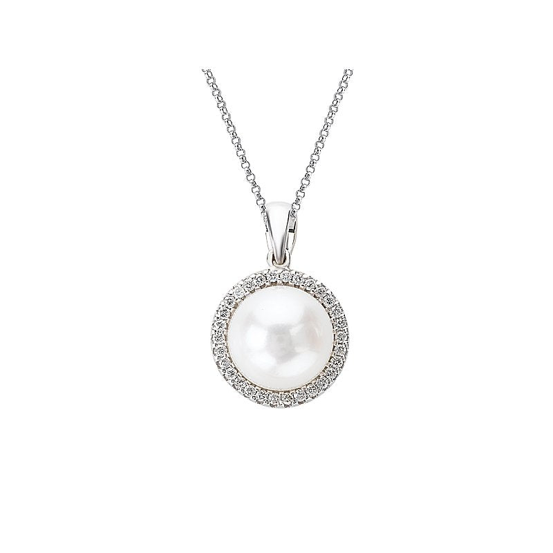 Luxora 14K White Gold Diamond and Freshwater Cultured Pearl Pendant