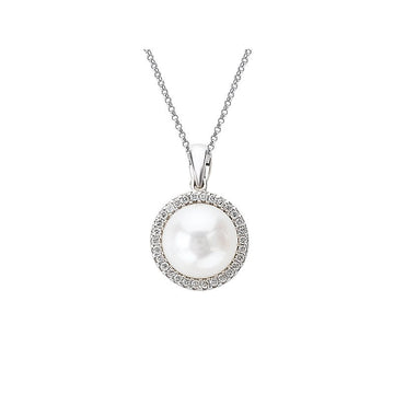 Luxora 14K White Gold Diamond and Freshwater Cultured Pearl Pendant