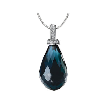 Luxora London Blue Topaz Briolette Pendant in 14K White Gold with Diamond Accent