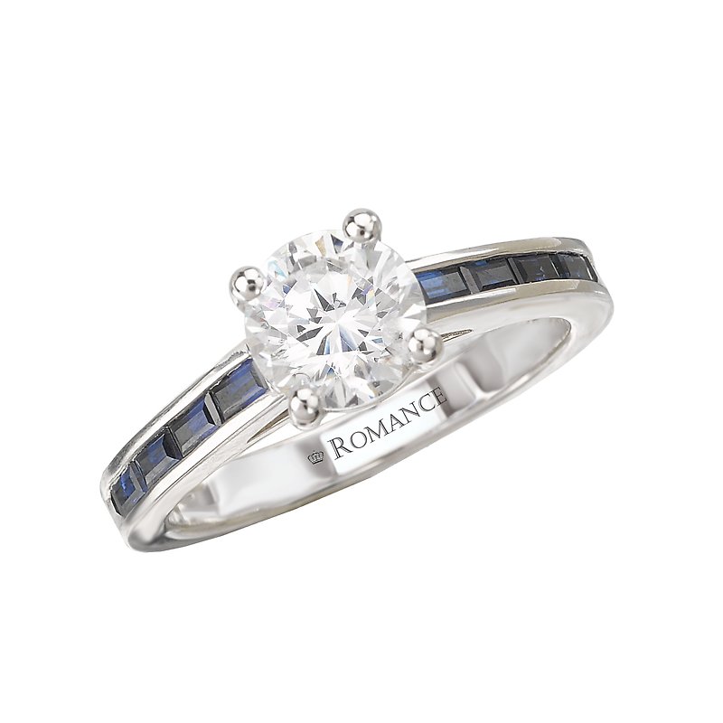 Orbelle 14K White Gold Baguette Sapphire Semi-Mount Diamond Ring