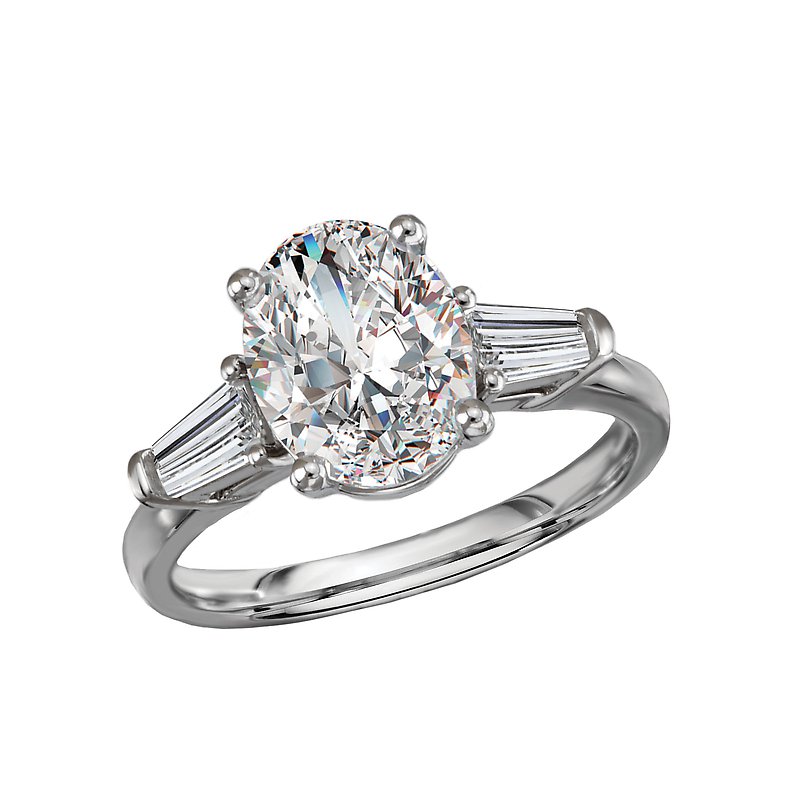14K White Gold 3-Stone Oval Lab Grown Diamond Engagement Ring