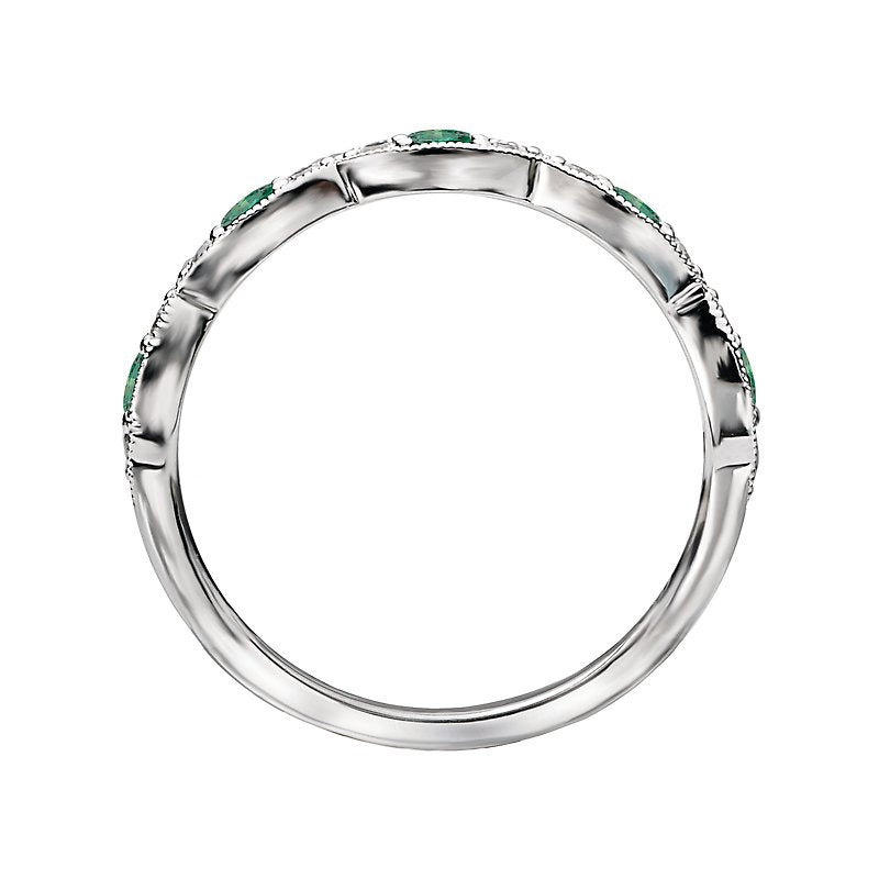 Luxora Classic 14K White Gold Tsavorite and Diamond Scalloped Fashion Ring