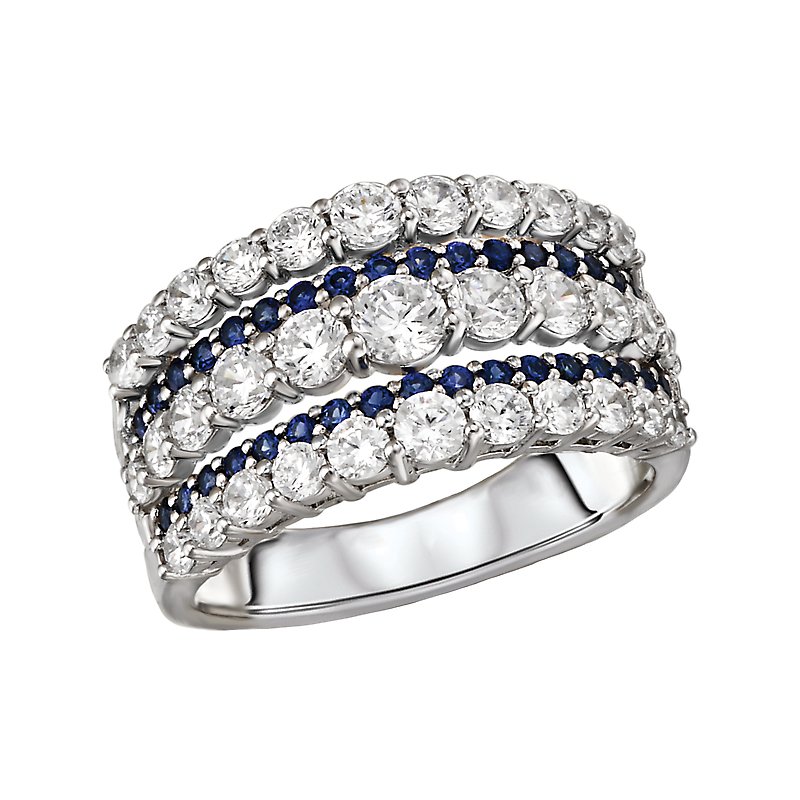 Luxora Classic 14K White Gold Ladies Diamond and Sapphire Fashion Ring