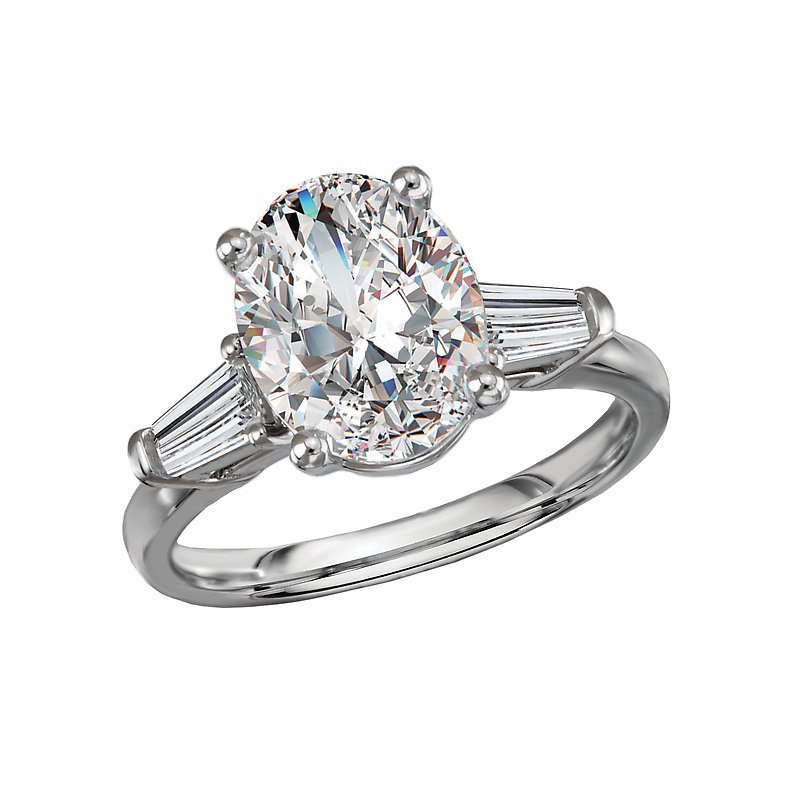 14K White Gold 3-Stone Oval Lab Grown Diamond Engagement Ring Semi-Mount
