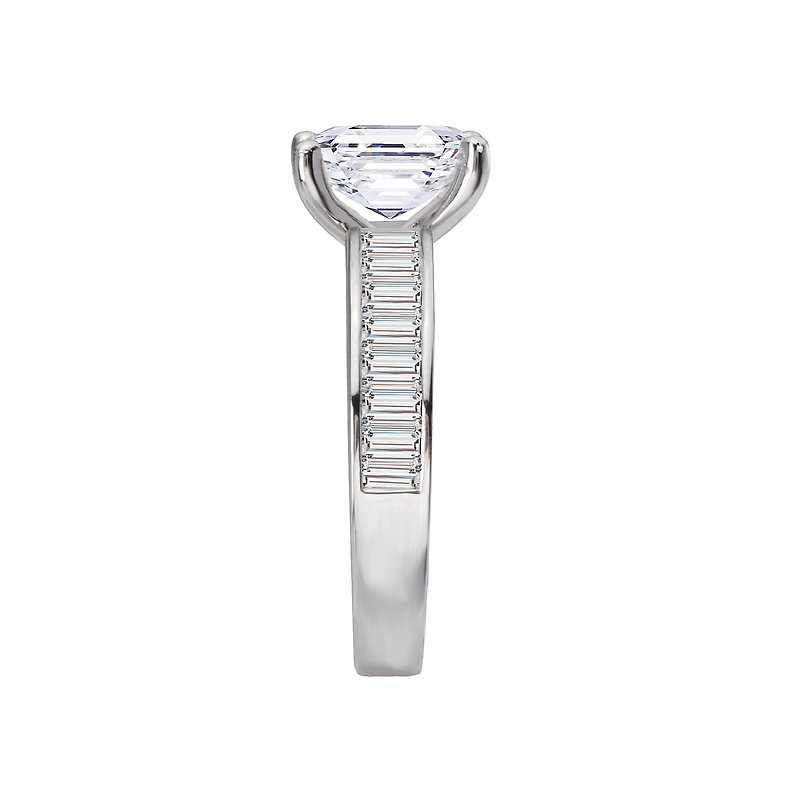 Orbelle Lab Grown Diamond Engagement Ring - Bandora 14K White Gold Band with Baguette Diamonds