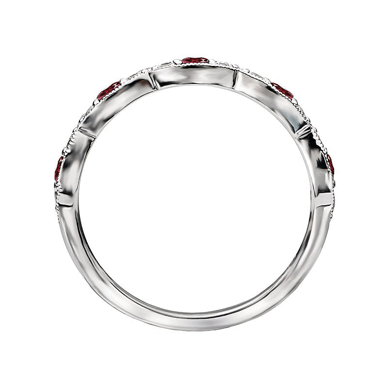 Luxora Classic 14K White Gold Ruby and Diamond Scalloped Fashion Ring