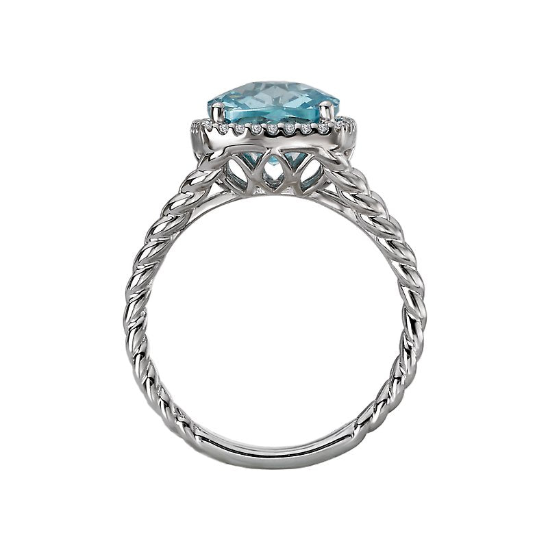 Luxora Ladies Fashion Halo Ring with Swiss Blue Topaz and Diamond Accents