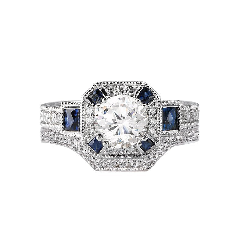 Orbelle Halo Lab Grown Diamond Sapphire Semi-Mount Ring in 14K White Gold