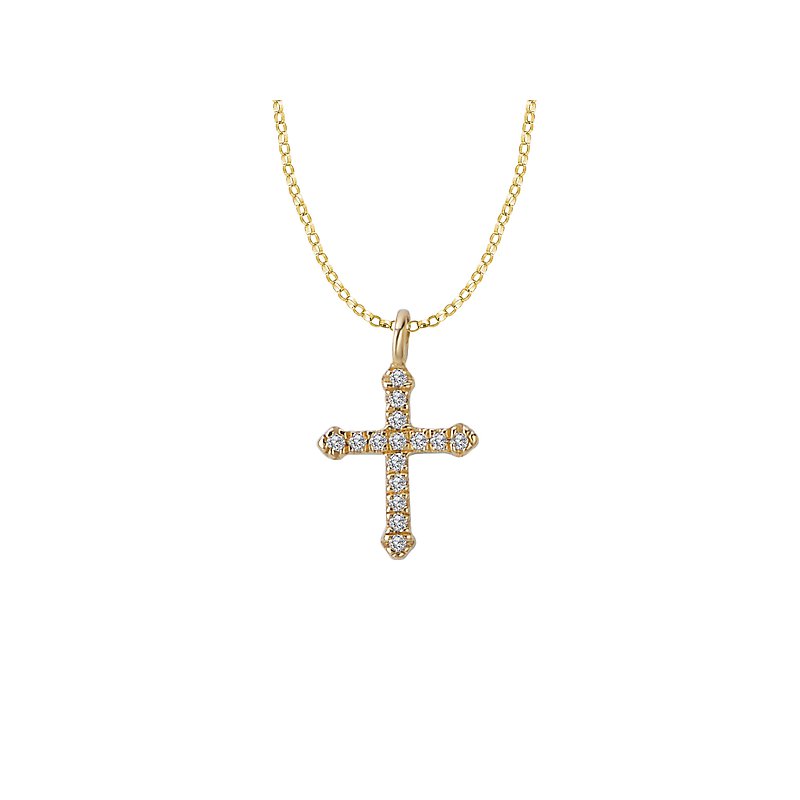 14K Yellow Gold Diamond Cross Fashion Necklace - Luxora Essential Collection
