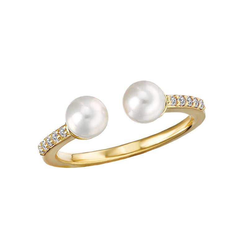 Luxora Classic 14K Yellow Gold Freshwater Pearl Diamond Ring