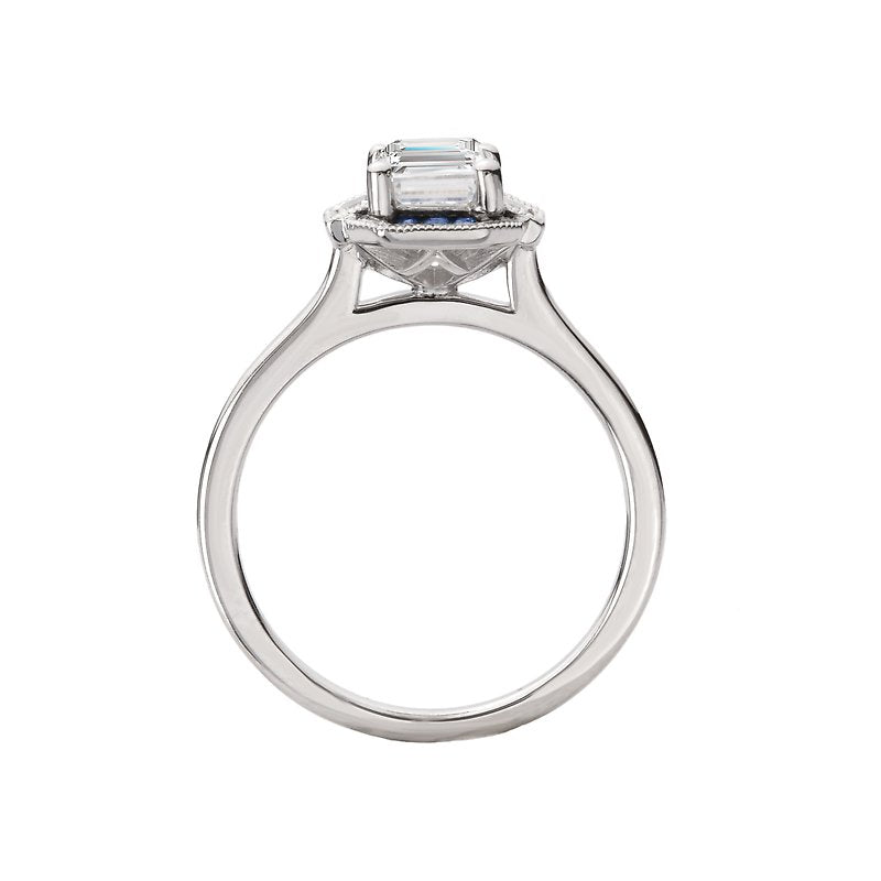 Bandora 14K White Gold Semi-Mount Diamond Engagement Ring with Sapphire Halo
