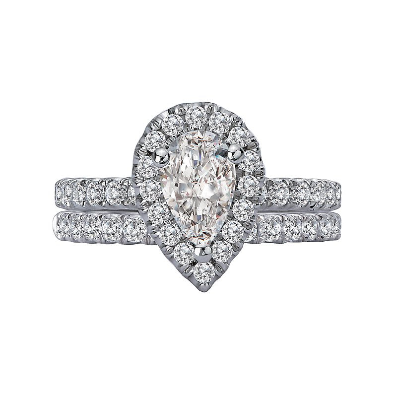 Orbelle Halo Semi-Mount Diamond Ring in 14K White Gold with Lab Grown Pear Shaped Diamond