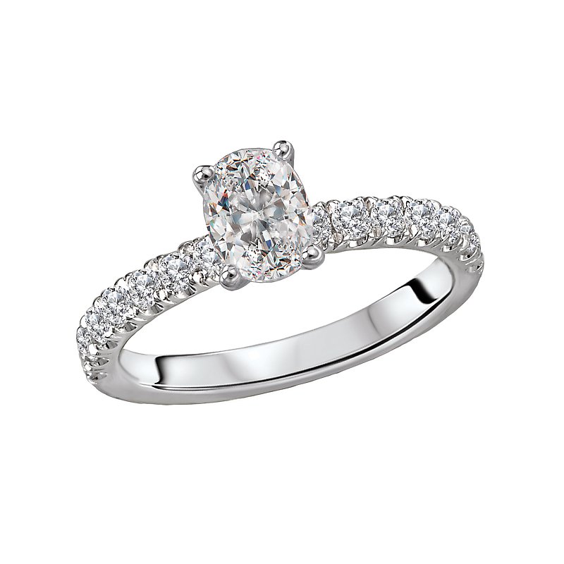 Glemera Diamond Semi-Mount Engagement Ring | Solitaire Style | 14K White Gold | Oval Center Stone