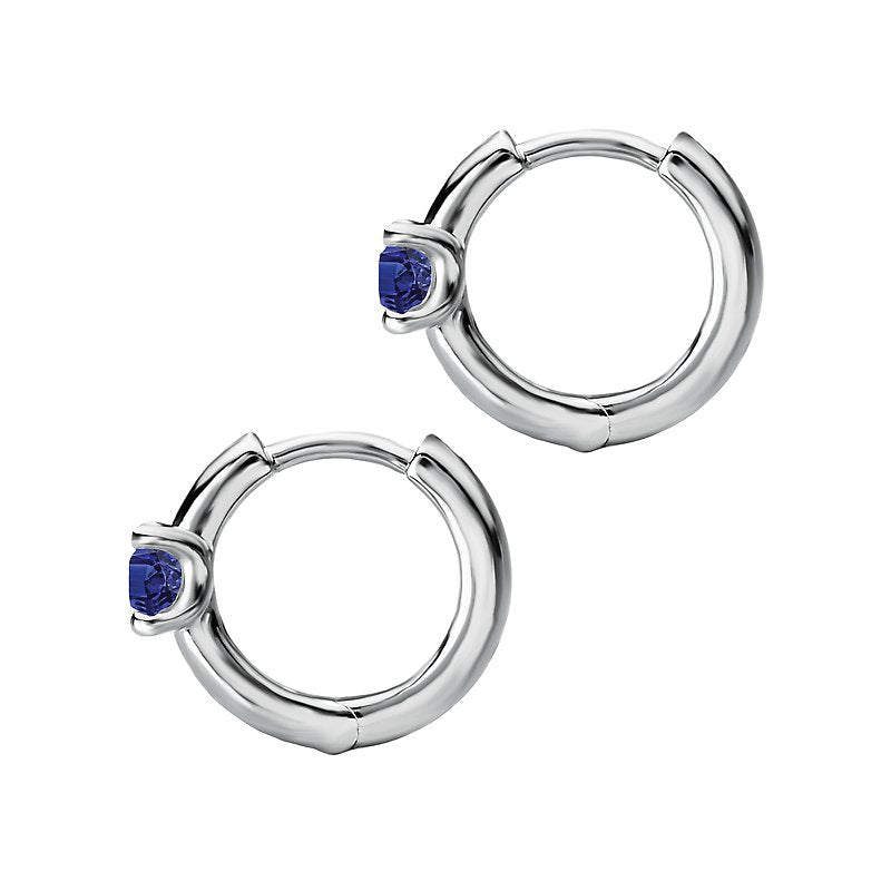 Luxora Ladies Fashion Sapphire Huggie Earrings in 14K White Gold