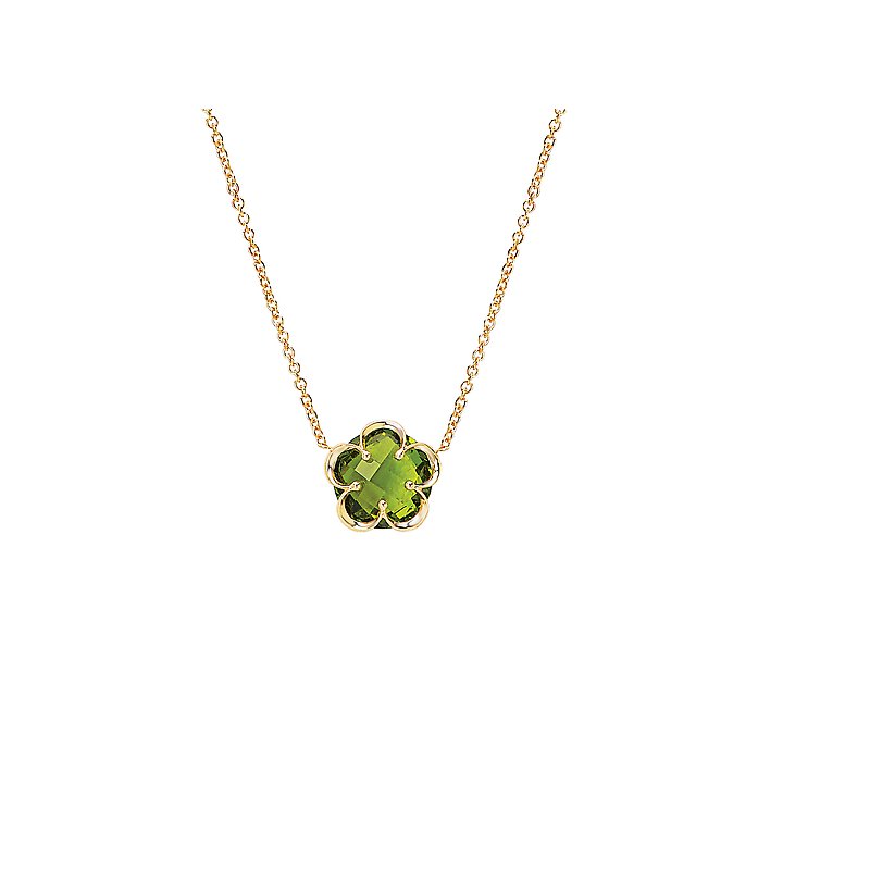 Luxora Green Quartz Floral Halo Necklace in 14K Yellow Gold