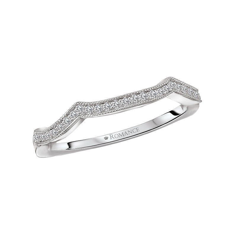 Orbelle Curved Wedding Band 14K White Gold with Scalloped Diamond Detail