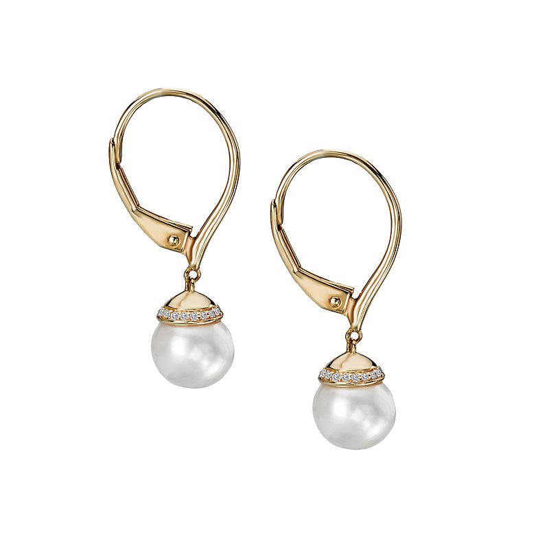Luxora 14K Yellow Gold Freshwater Pearl and Diamond Halo Earrings