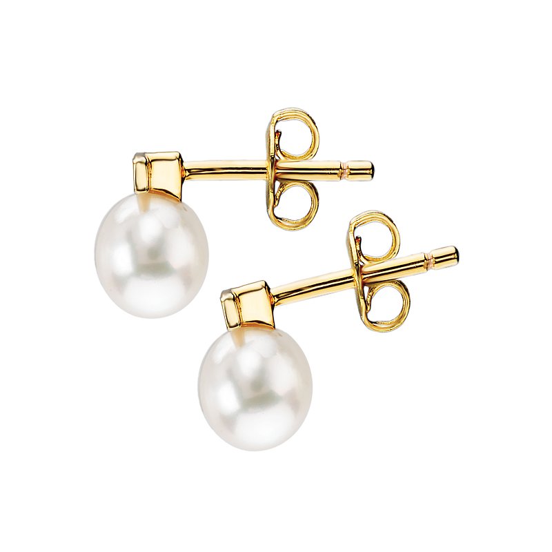 Luxora 14kt Yellow Gold Diamond Bar Freshwater Pearl Earrings