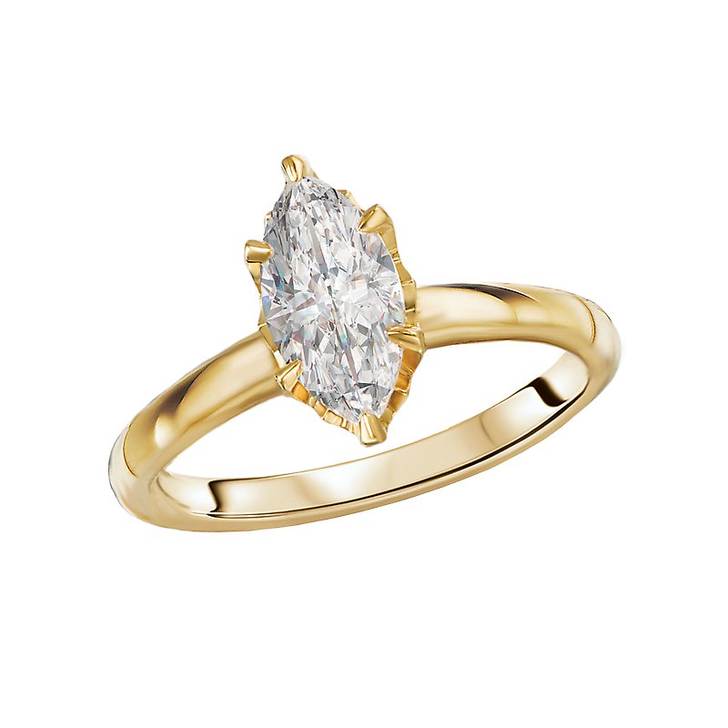 14K Yellow Gold Marquise Cut Diamond Halo Engagement Ring