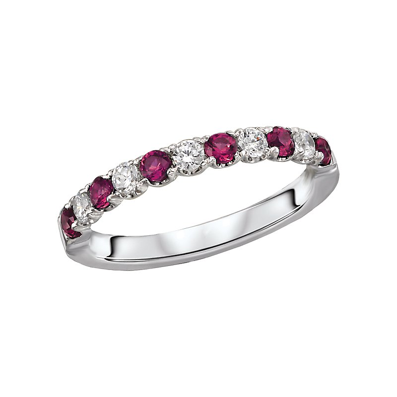 Luxora 14K White Gold Ruby and Diamond Stackable Ladies Fashion Ring