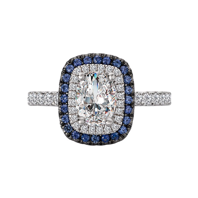 Orbelle Lab Grown Diamond Halo Semi Mount Engagement Ring with Diamond and Sapphire