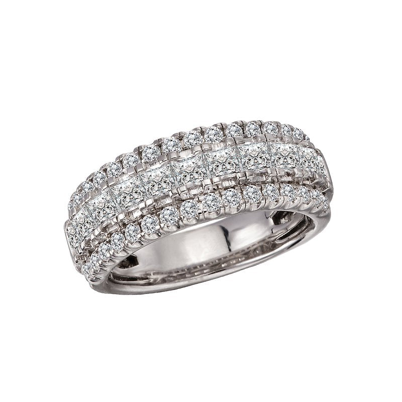 Luxora Triple Row Diamond Fashion Band - 14kt White Gold Ring