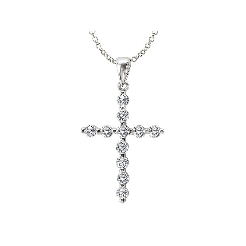 Luxora Diamond Cross Necklace in 14K White Gold with Round Diamonds