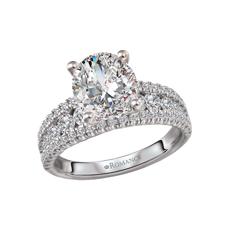 Orbelle 14K White Gold Split Row Oval Diamond Semi-Mount Engagement Ring