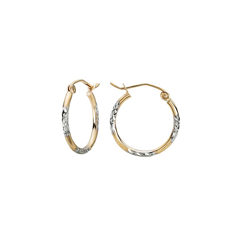 Luxora 14kt Yellow and White Gold Diamond Cut Hoop Earrings