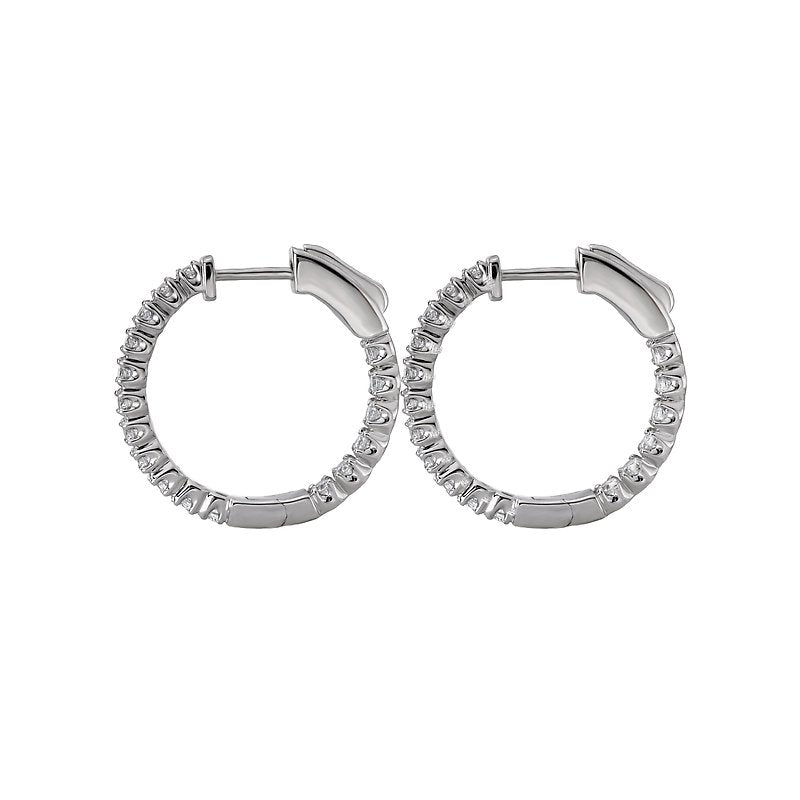 Luxora 14K White Gold Diamond Hoop Earrings - Round Cut 1.0 Carat Total Weight