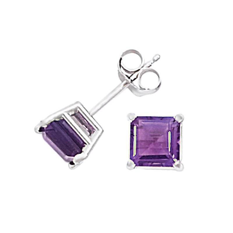 Aurenza Classics 14K White Gold Square Amethyst Stud Earrings