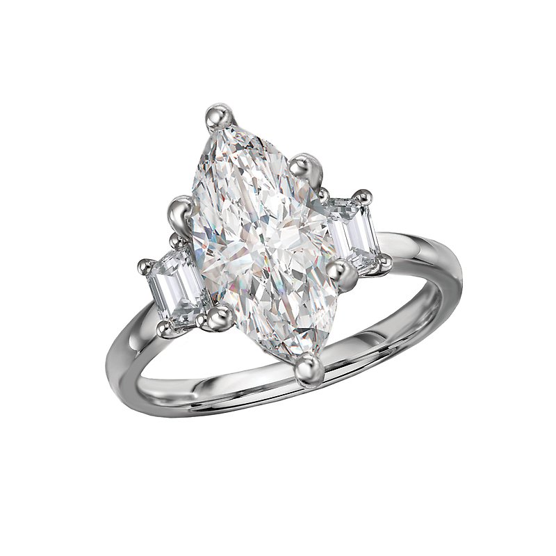 14K White Gold Marquise Semi-Mount Lab Grown Diamond Engagement Ring
