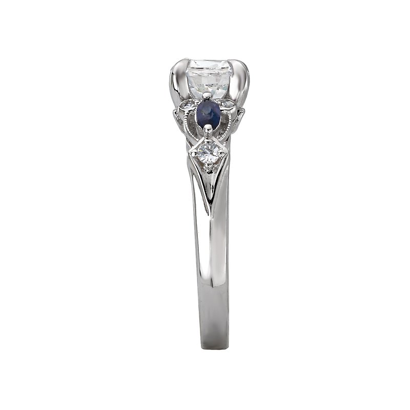 Bandora 14K White Gold Semi-Mount Diamond Ring with Lab Grown Diamond and Sapphires