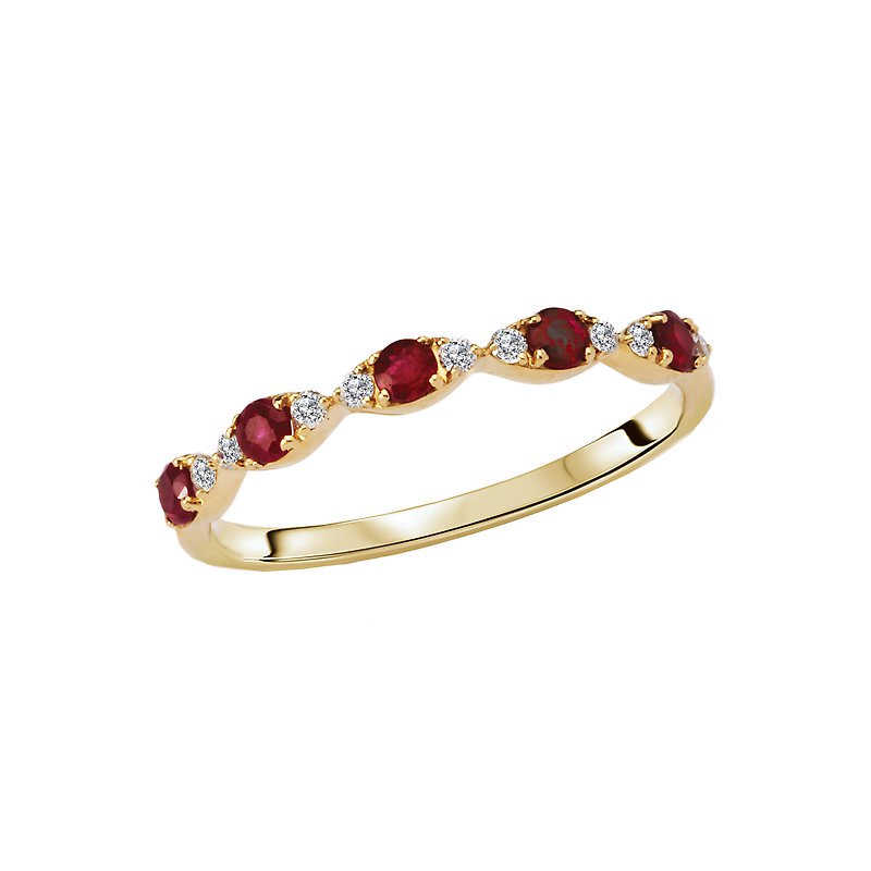 Luxora Ladies Fashion Ruby Ring - 14K Yellow Gold Round Ruby and Diamond Ring