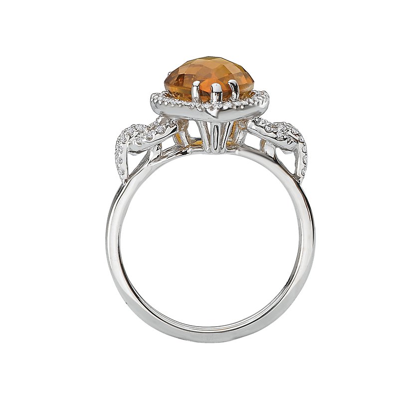 Luxora Ladies Fashion Ring - 14K White Gold Halo Citrine and Diamond Ring