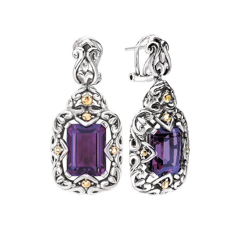 Soloura Amethyst Sterling Silver Earrings with 18kt Yellow Gold Accents