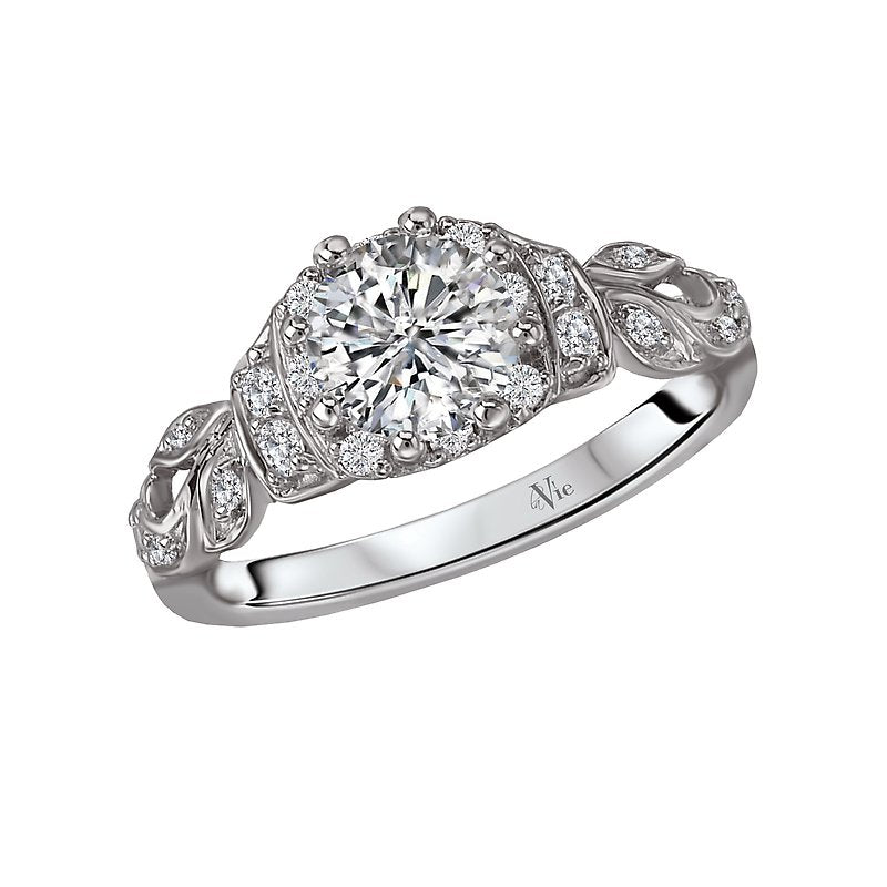 Glemera Vintage White Gold Diamond Ring Semi-Mount for 6.5mm Round Stone