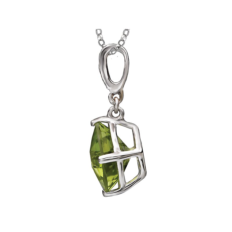 Luxora 14K White Gold Cushion Peridot Gemstone Pendant with Round Diamonds