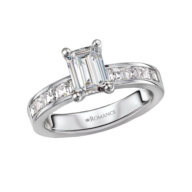 Bandora 14K White Gold Diamond Engagement Ring Semi-Mount for 7x5mm Emerald Cut Stone