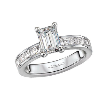 Bandora 14K White Gold Diamond Engagement Ring Semi-Mount for 7x5mm Emerald Cut Stone