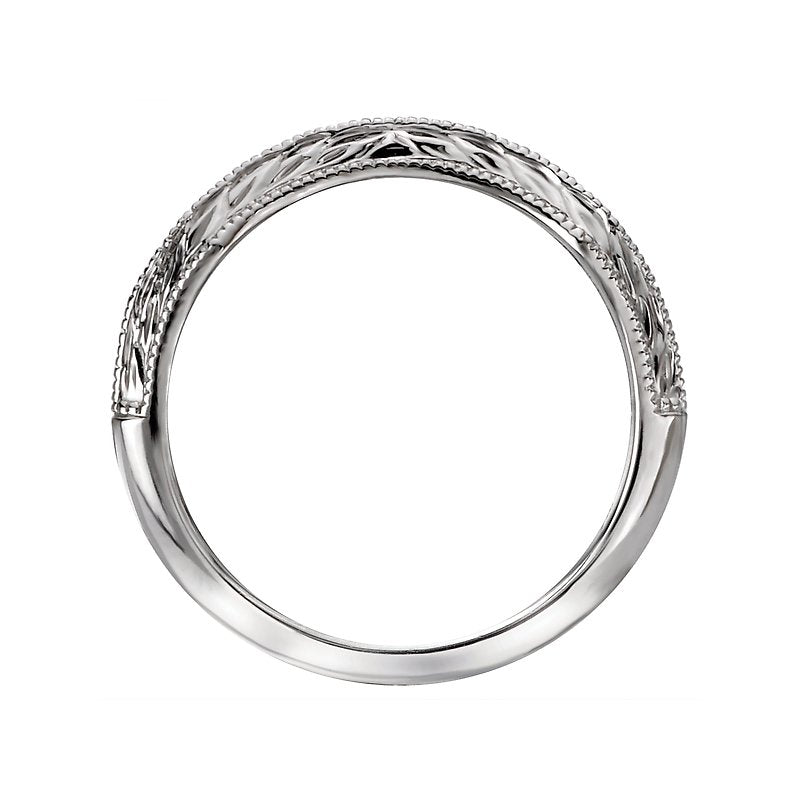 Glemera Curved Wedding Band in 14K White Gold with Milgrain Detail
